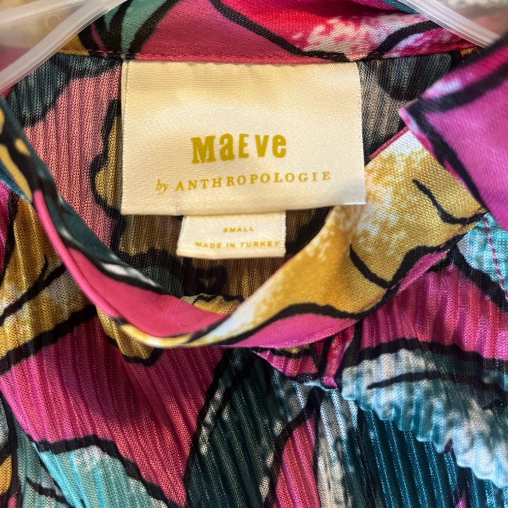 Maeve Anthropologie‎ Glocester Floral neck tie pleated Top Sz S - Picture 2 of 5